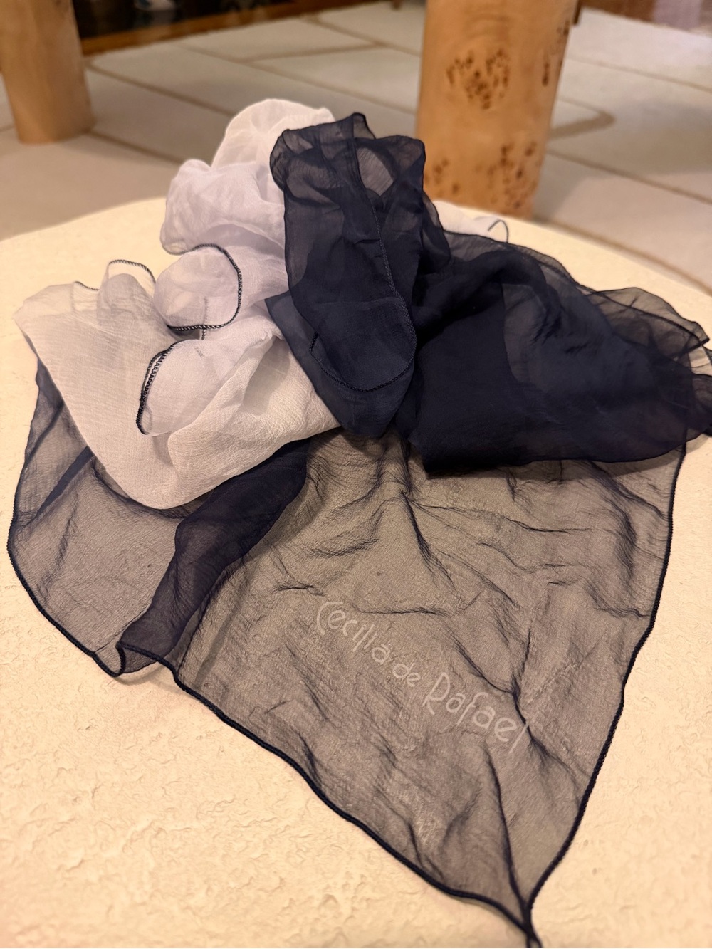 Navy & White Sheer Scarf 100% silk